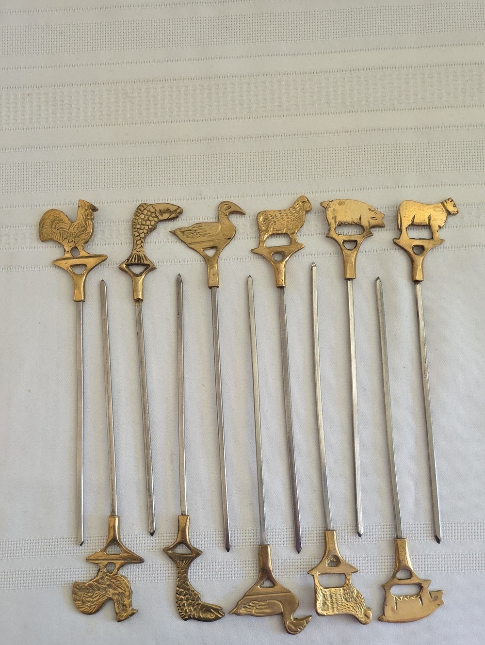 11 Skewers, Brass/Stainless Steel, Animals